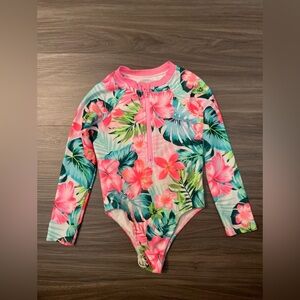 Wonder Nation Pink and Green Vibrant Floral Kids Rashguard one piece size 4T